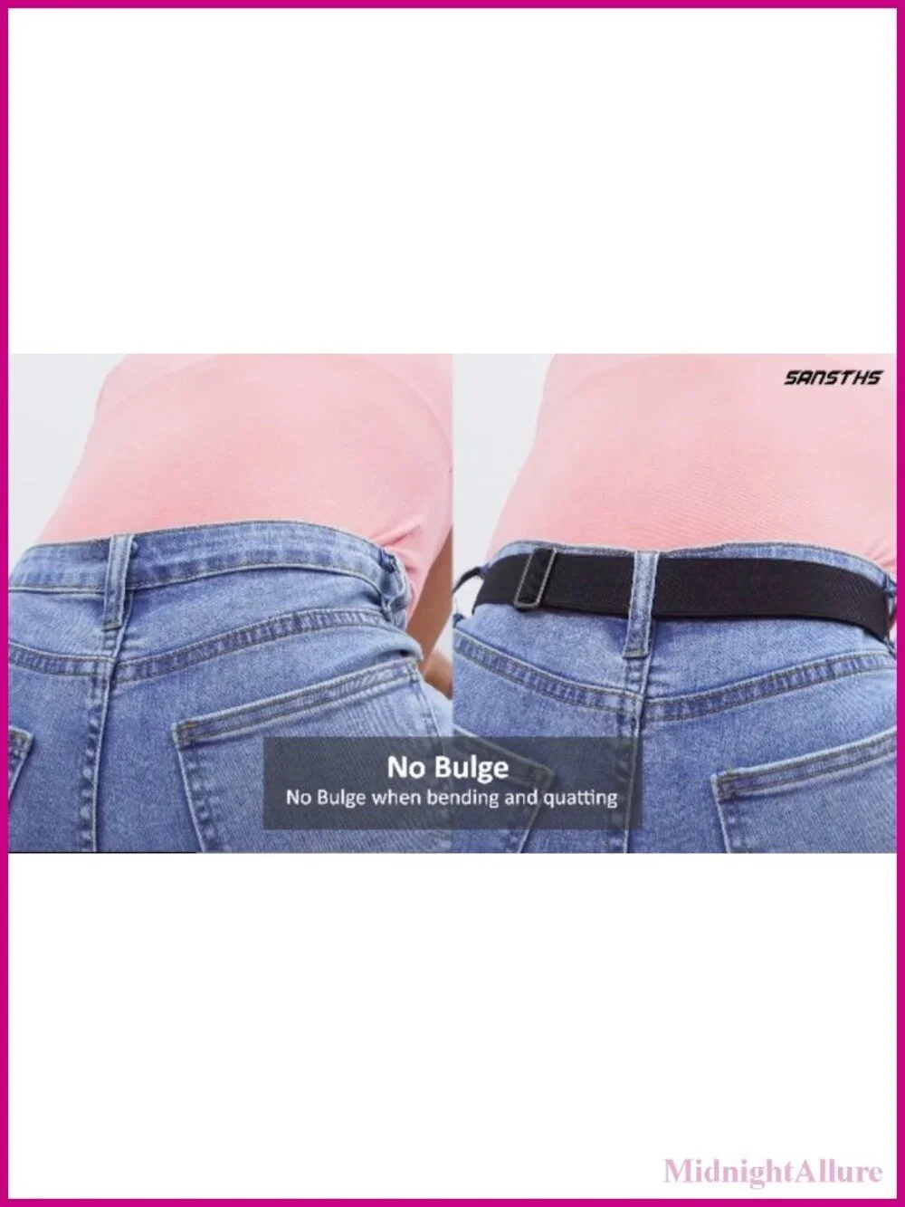 No Show Invisible Elastic Stretch Belt Adjustable Flat Buckle for Jeans Pants